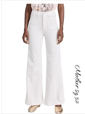 NWT MOTHER The Patch Pocket Roller Skimp High Rise Wide Leg White Jeans 32